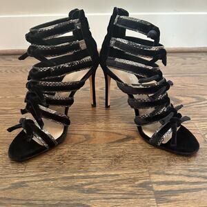 Pour La Victoire Elise Snakeskin Black Velvet Bow Pump Size 7.5